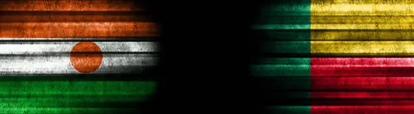 Bandeiras Níger Benim Fundo Preto — Fotografia de Stock
