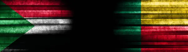 Bandeiras Sudão Benim Fundo Preto — Fotografia de Stock