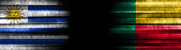 Banderas Uruguay Benín Sobre Fondo Negro —  Fotos de Stock