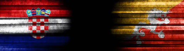 Флаги Хорватии Бутана Чёрном Фоне — стоковое фото
