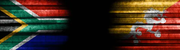 Bandiere Del Sudafrica Del Bhutan Sfondo Nero — Foto Stock
