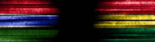 Gambiya Bolivya Bayrakları Siyah Arkaplanda — Stok fotoğraf