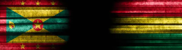 Grenada Und Bolivien Flaggen Auf Schwarzem Hintergrund — Stockfoto