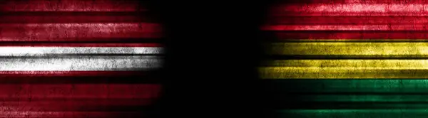 Letland Bolivia Vlaggen Zwarte Achtergrond — Stockfoto