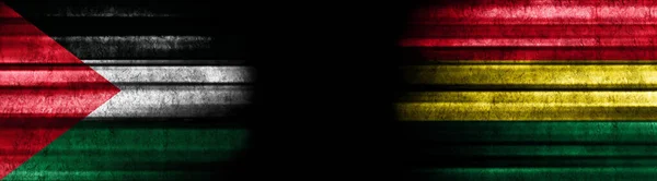 Σημαίες Της Παλαιστίνης Και Της Βολιβίας Μαύρο Φόντο — Φωτογραφία Αρχείου
