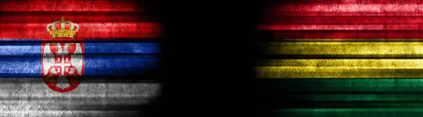 Servië Bolivia Vlaggen Zwarte Achtergrond — Stockfoto