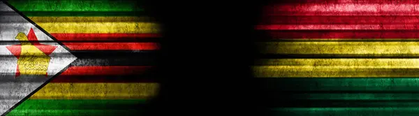 Zimbabwe Bolivia Bandiere Sfondo Nero — Foto Stock