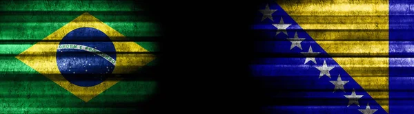 巴西和波斯尼亚和黑塞哥维那黑色背景旗 — 图库照片