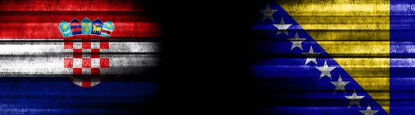Σημαίες Κροατίας Και Βοσνίας Και Ερζεγοβίνης Μαύρο Φόντο — Φωτογραφία Αρχείου
