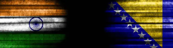 Indie Bosna Hercegovina Vlajky Černém Pozadí — Stock fotografie