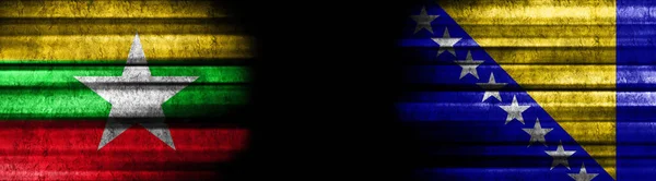 Myanmar Bosnia Erzegovina Bandiere Sfondo Nero — Foto Stock