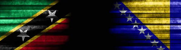 São Cristóvão Nevis Bósnia Herzegovina Bandeiras Fundo Preto — Fotografia de Stock