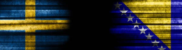 Svédország Bosznia Hercegovina Zászlók Fekete Háttér — Stock Fotó