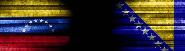 Venezuela Und Bosnien Herzegowina Fahnen Auf Schwarzem Hintergrund — Stockfoto