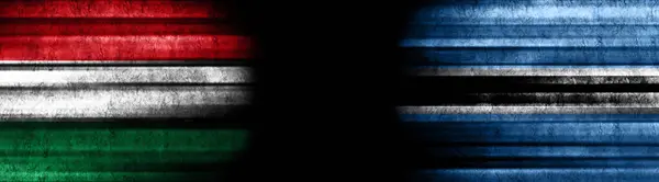 Drapeaux Hongrie Botswana Sur Fond Noir — Photo