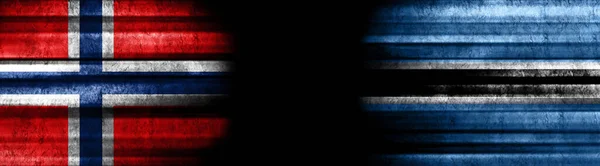 Bandeiras Noruega Botswana Fundo Preto — Fotografia de Stock