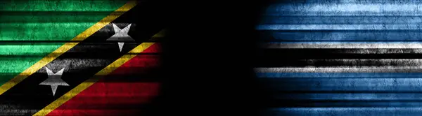 Saint Kitts Nevis Och Botswana Flaggor Svart Bakgrund — Stockfoto