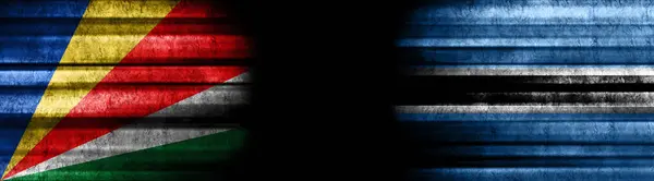 Seychellerna Och Botswana Flaggor Svart Bakgrund — Stockfoto