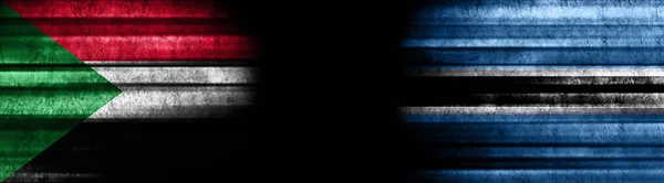 Bandiere Sudan Botswana Sfondo Nero — Foto Stock