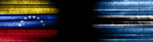 Βενεζουέλα Και Μποτσουάνα Σημαίες Μαύρο Φόντο — Φωτογραφία Αρχείου