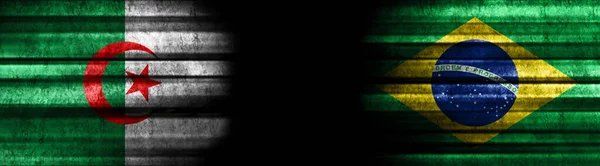 Algerije Brazilië Vlaggen Zwarte Achtergrond — Stockfoto