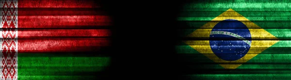Σημαίες Λευκορωσίας Και Βραζιλίας Μαύρο Φόντο — Φωτογραφία Αρχείου