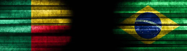 Benin Brazilië Vlaggen Zwarte Achtergrond — Stockfoto