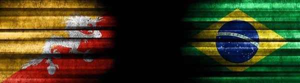 Bhután Brazília Zászlók Fekete Háttér — Stock Fotó
