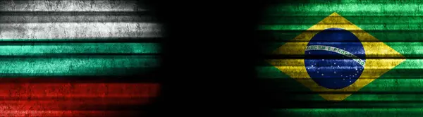 Bulgarije Brazilië Vlaggen Zwarte Achtergrond — Stockfoto