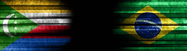 Comores Bandeiras Brasil Fundo Preto — Fotografia de Stock