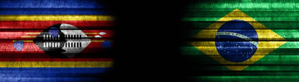 Eswatini Brazilië Vlaggen Zwarte Achtergrond — Stockfoto