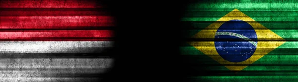 Indonesië Brazilië Vlaggen Zwarte Achtergrond — Stockfoto