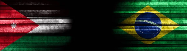 Jordanië Brazilië Vlaggen Zwarte Achtergrond — Stockfoto