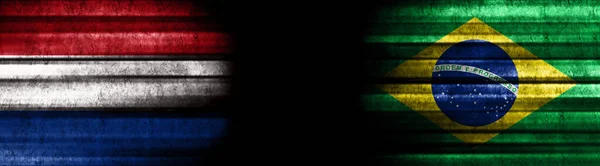 Nizozemsko Brazílie Vlajky Černém Pozadí — Stock fotografie