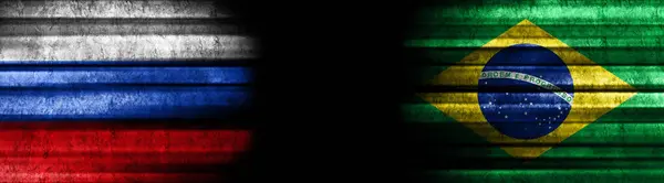 Bandeiras Rússia Brasil Fundo Preto — Fotografia de Stock