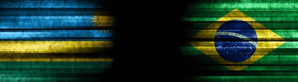 Bandiere Ruanda Brasile Sfondo Nero — Foto Stock