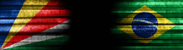 Bandeiras Das Seychelles Brasil Fundo Preto — Fotografia de Stock