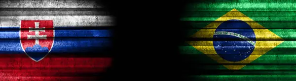 Slovakia Brazil Flags Black Background — Stock Photo, Image
