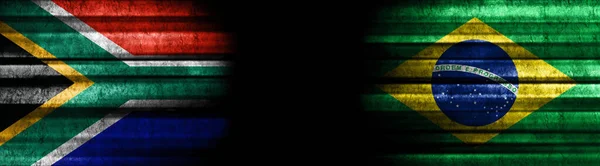 Bandiere Sud Africa Brasile Sfondo Nero — Foto Stock