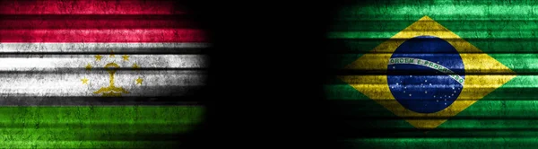 Флаги Таджикистана Бразилии Черном Фоне — стоковое фото