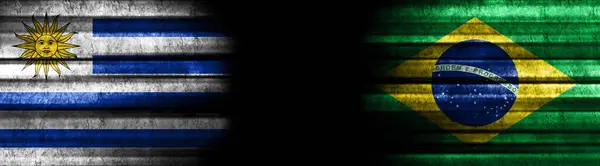 Флаги Уругвая Бразилии Чёрном Фоне — стоковое фото