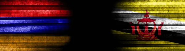 Stock image Armenia and Brunei Flags on Black Background