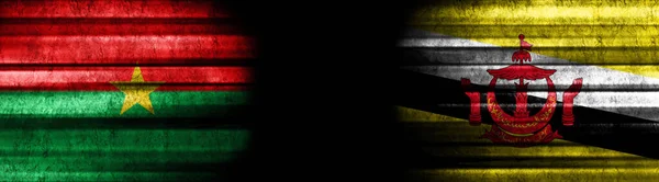 Burkina Faso Brunei Flags Black Background — Stock Photo, Image