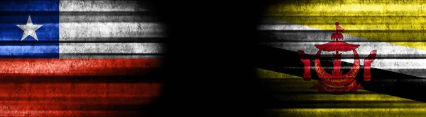 Chile Brunei Flags Black Background — Stock Photo, Image