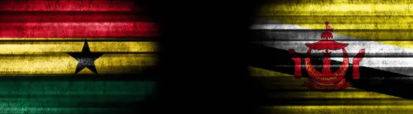 Ghana Und Brunei Flaggen Auf Schwarzem Hintergrund — Stockfoto