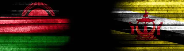 Σημαίες Μαλάουι Και Μπρουνέι Μαύρο Φόντο — Φωτογραφία Αρχείου