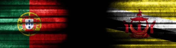 Portugalsko Vlajky Brunej Černém Pozadí — Stock fotografie