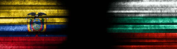 Ecuador Och Bulgarien Flaggor Med Svart Bakgrund — Stockfoto