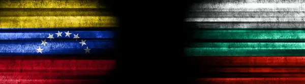 Venezuela Bulgarije Vlaggen Zwarte Achtergrond — Stockfoto