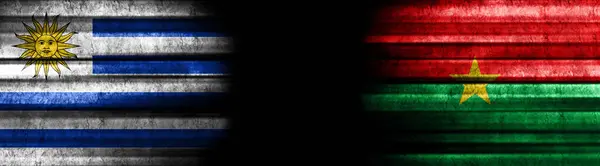 Flagi Urugwaju Burkina Faso Czarnym Tle — Zdjęcie stockowe